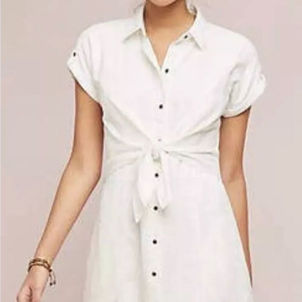 Anthropologie Maeve Women’s Elspeth Linen Button Up Shirtdress White 6P - Picture 9 of 9
